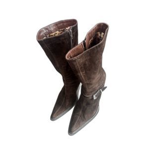 Michelle k boots made in Italy brown suede leather upper textile lining  size 8